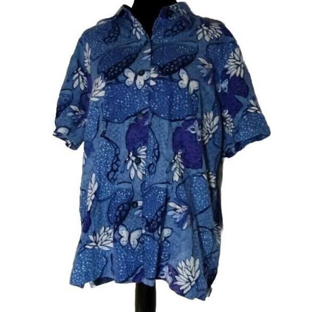 Coldwater Creek‎ Floral Button Down Shirt Linen Blend Short Sleeve 1X